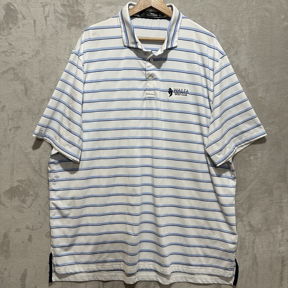 Ralph Lauren RLX Wailea‎ Golf Club Polo Shirt 2XL White Striped Short Sleeve